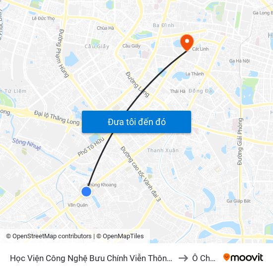 Học Viện Công Nghệ Bưu Chính Viễn Thông - Trần Phú (Hà Đông) to Ô Chợ Dừa map