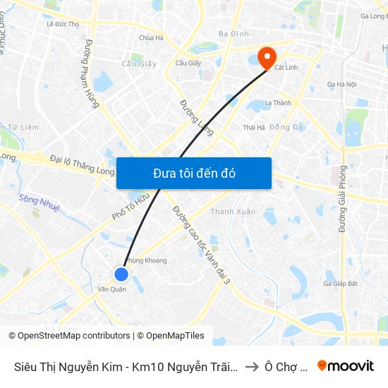Siêu Thị Nguyễn Kim - Km10 Nguyễn Trãi (Hà Đông) to Ô Chợ Dừa map