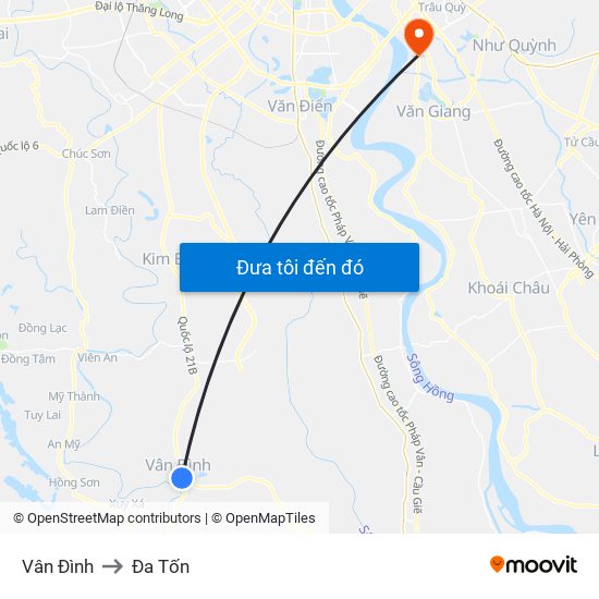 Vân Đình to Đa Tốn map