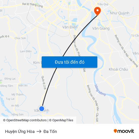 Huyện Ứng Hòa to Đa Tốn map