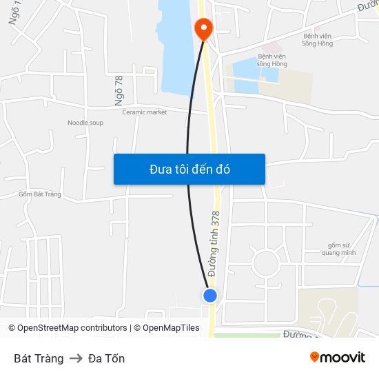 Bát Tràng to Đa Tốn map