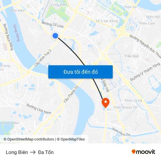 Long Biên to Đa Tốn map