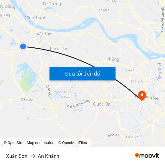 Xuân Sơn to An Khánh map