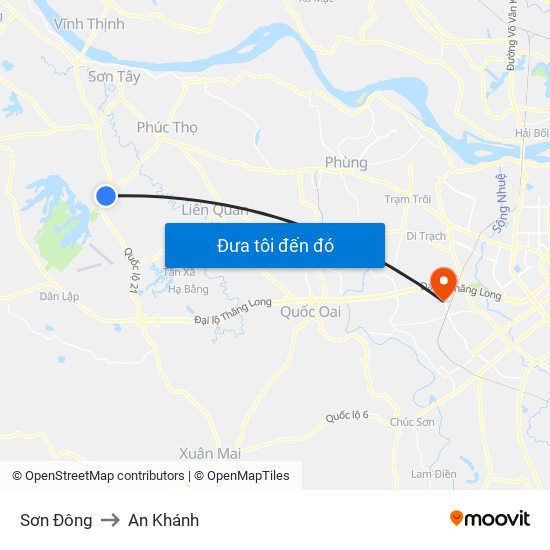 Sơn Đông to An Khánh map