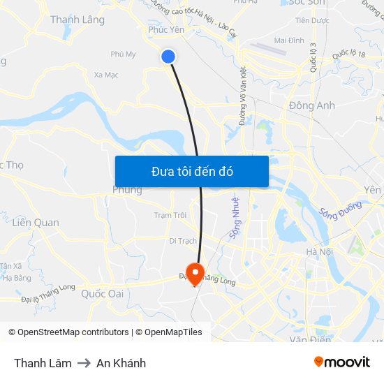 Thanh Lâm to An Khánh map