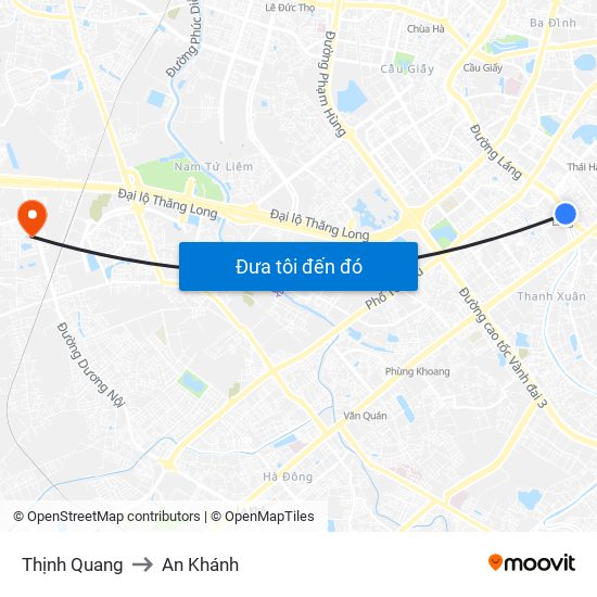 Thịnh Quang to An Khánh map