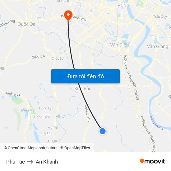 Phú Túc to An Khánh map