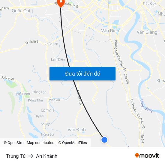 Trung Tú to An Khánh map