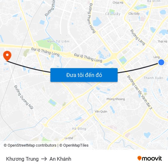 Khương Trung to An Khánh map