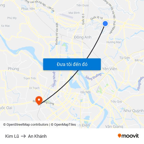 Kim Lũ to An Khánh map