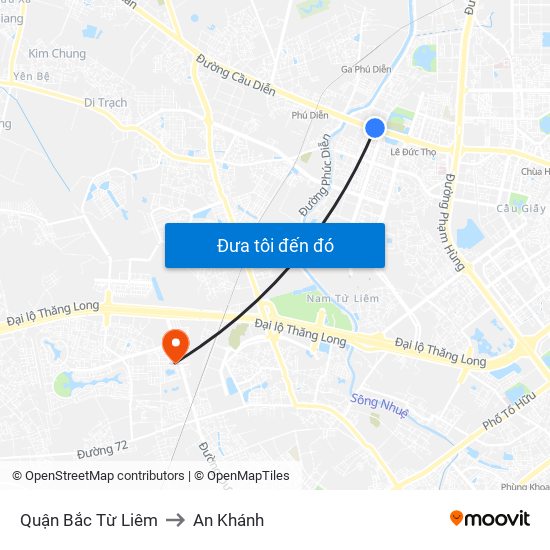 Quận Bắc Từ Liêm to An Khánh map