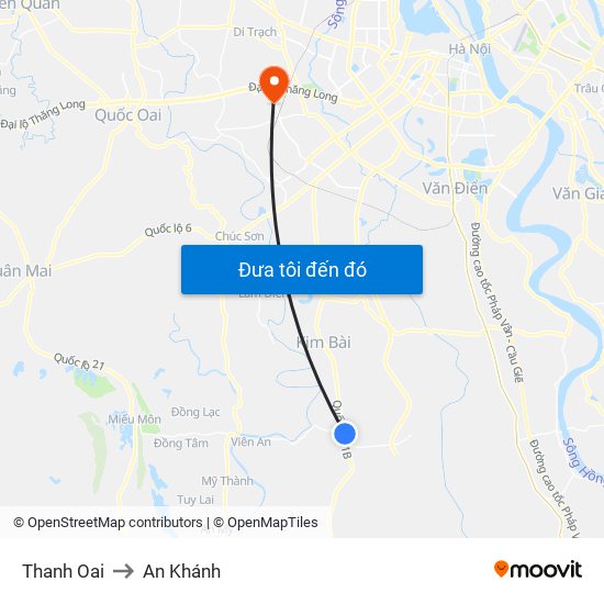 Thanh Oai to An Khánh map