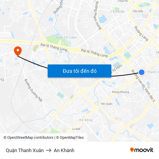 Quận Thanh Xuân to An Khánh map