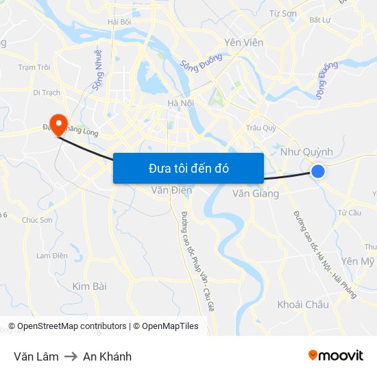 Văn Lâm to An Khánh map