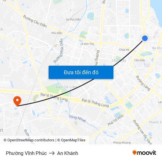 Phường Vĩnh Phúc to An Khánh map