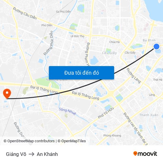 Giảng Võ to An Khánh map