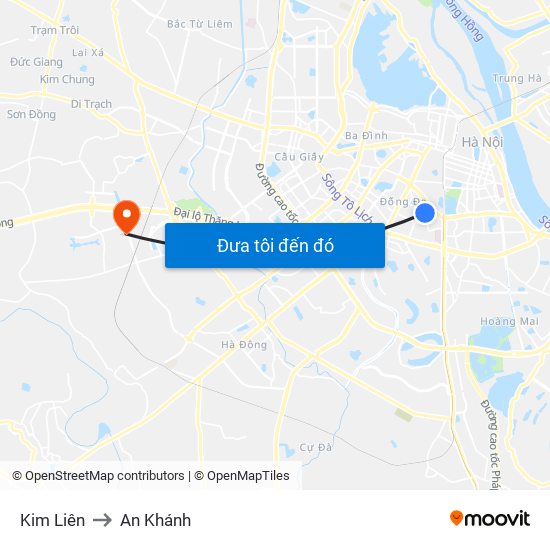 Kim Liên to An Khánh map