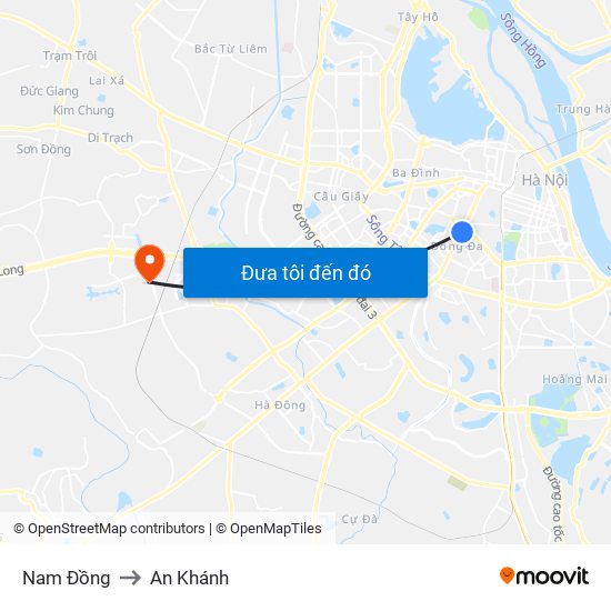 Nam Đồng to An Khánh map