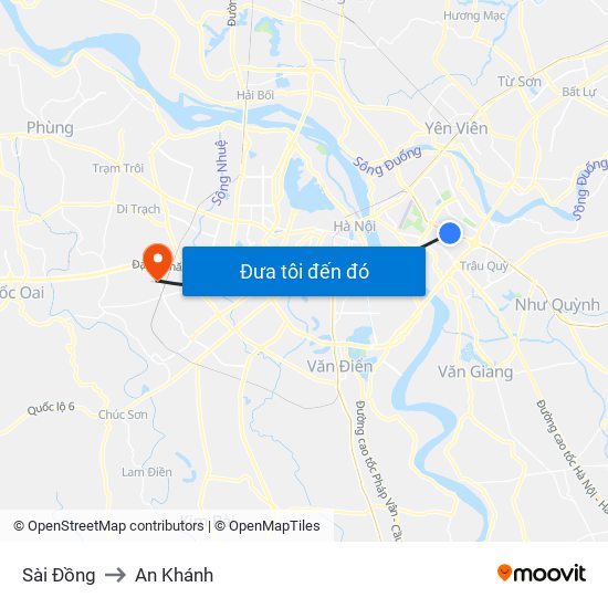 Sài Đồng to An Khánh map