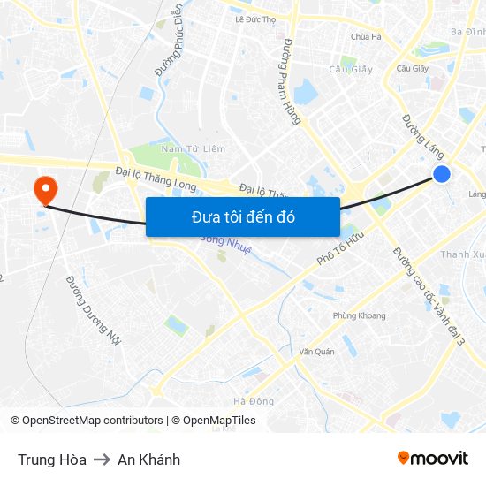 Trung Hòa to An Khánh map