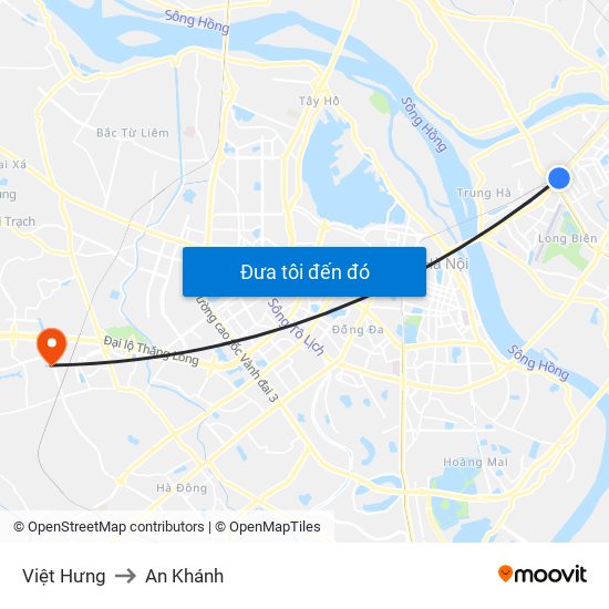 Việt Hưng to An Khánh map