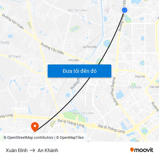 Xuân Đỉnh to An Khánh map