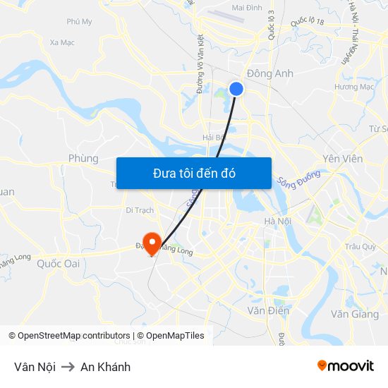 Vân Nội to An Khánh map