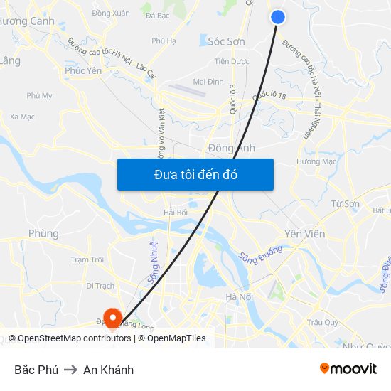 Bắc Phú to An Khánh map