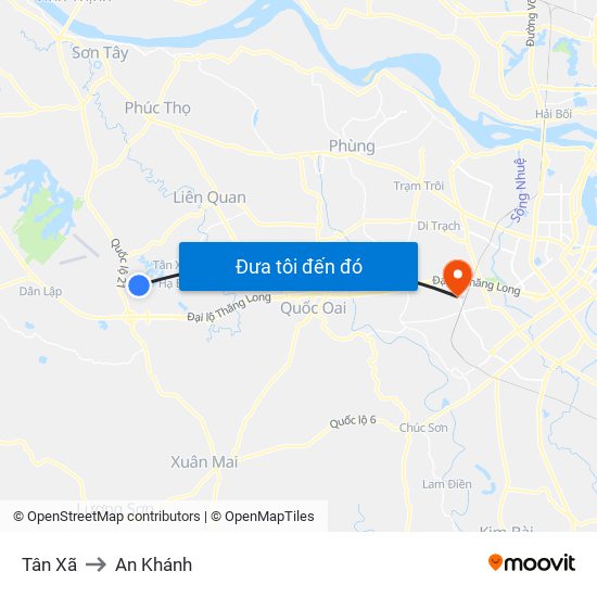 Tân Xã to An Khánh map