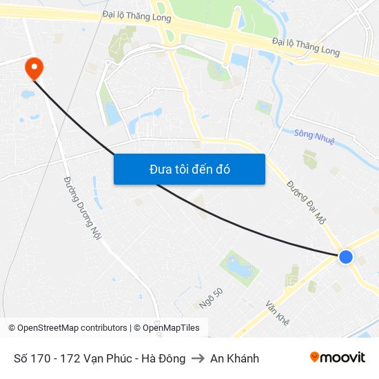 Số 170 - 172 Vạn Phúc - Hà Đông to An Khánh map