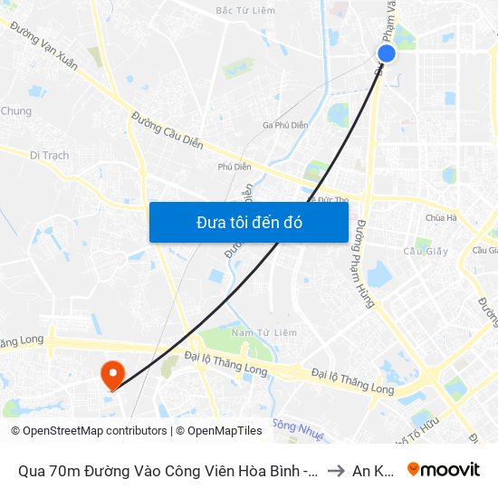Qua 70m Đường Vào Công Viên Hòa Bình - Phạm Văn Đồng to An Khánh map