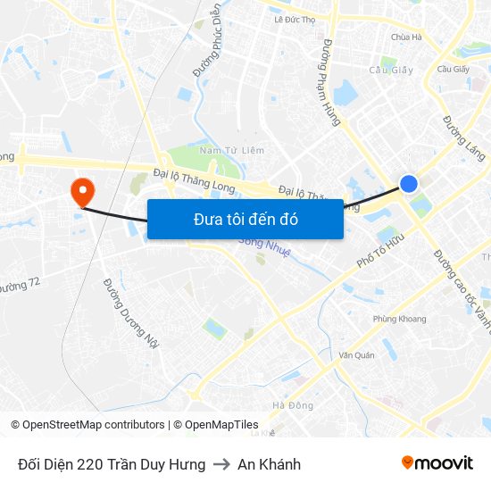 Đối Diện 220 Trần Duy Hưng to An Khánh map