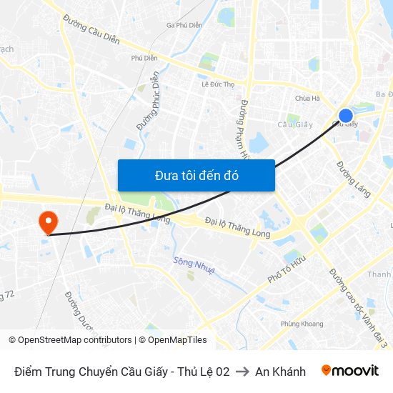 Điểm Trung Chuyển Cầu Giấy - Thủ Lệ 02 to An Khánh map