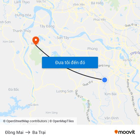 Đồng Mai to Ba Trại map