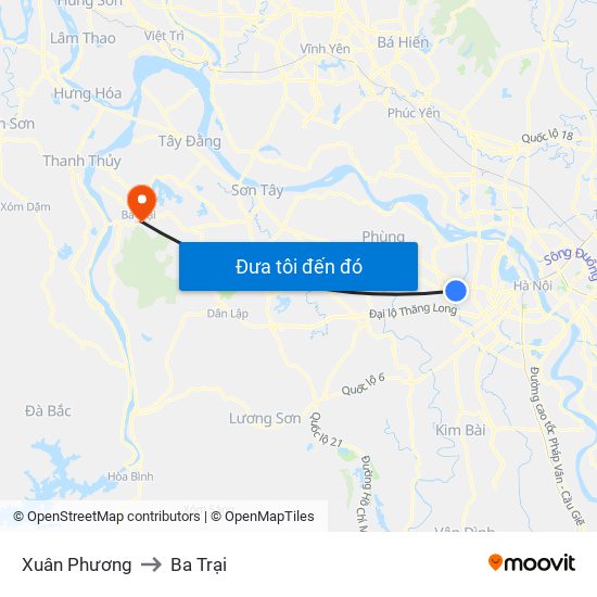 Xuân Phương to Ba Trại map