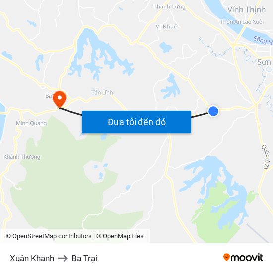 Xuân Khanh to Ba Trại map