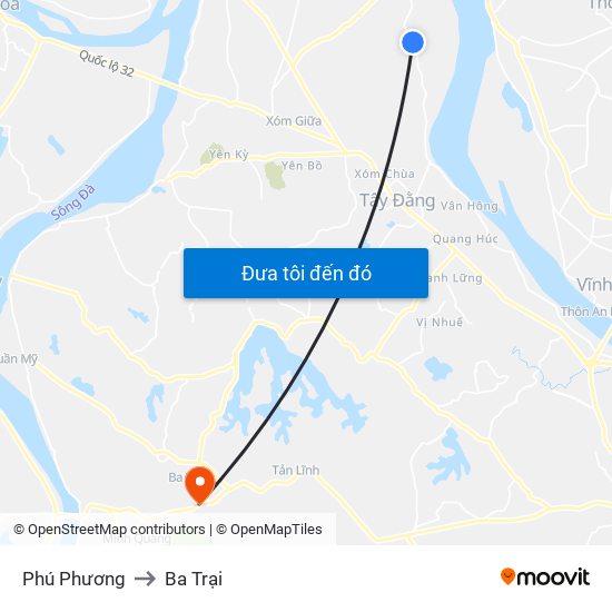 Phú Phương to Ba Trại map