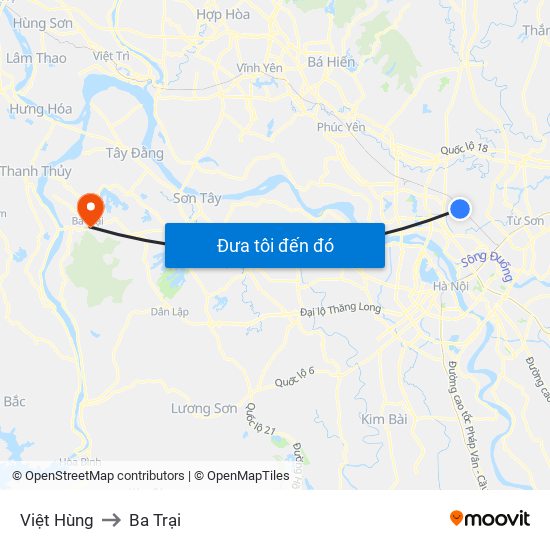 Việt Hùng to Ba Trại map