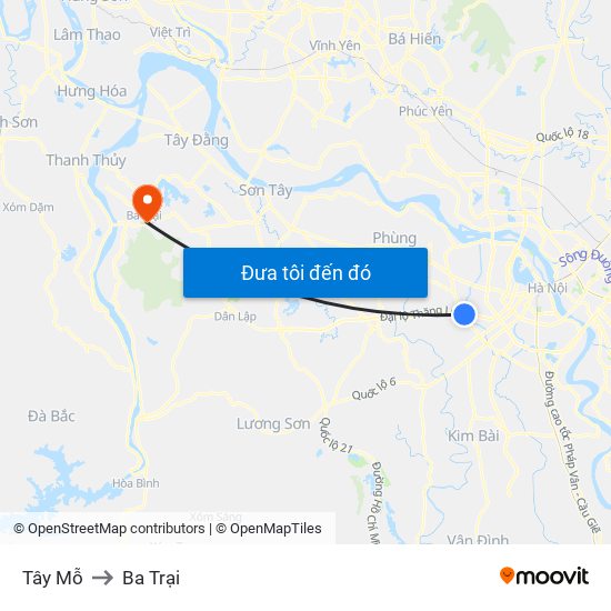 Tây Mỗ to Ba Trại map