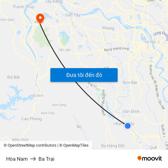 Hòa Nam to Ba Trại map