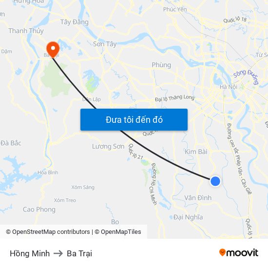 Hồng Minh to Ba Trại map