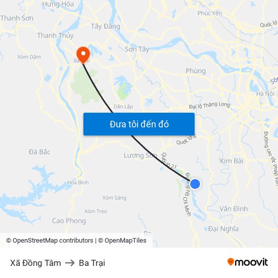 Xã Đồng Tâm to Ba Trại map