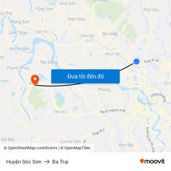 Huyện Sóc Sơn to Ba Trại map