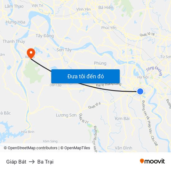 Giáp Bát to Ba Trại map