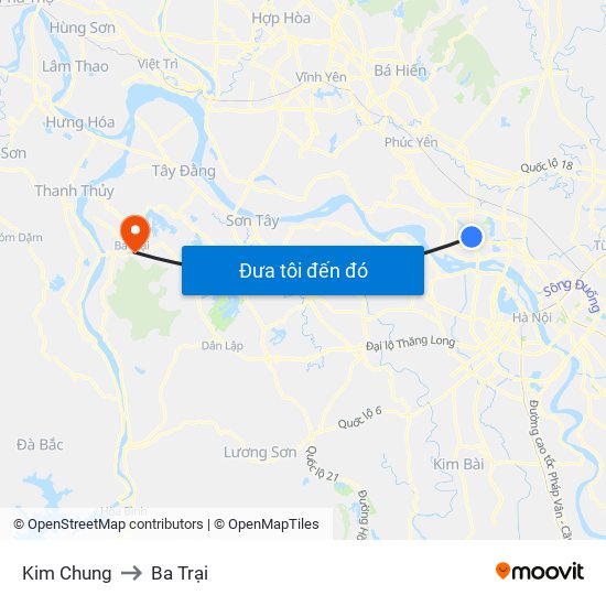 Kim Chung to Ba Trại map