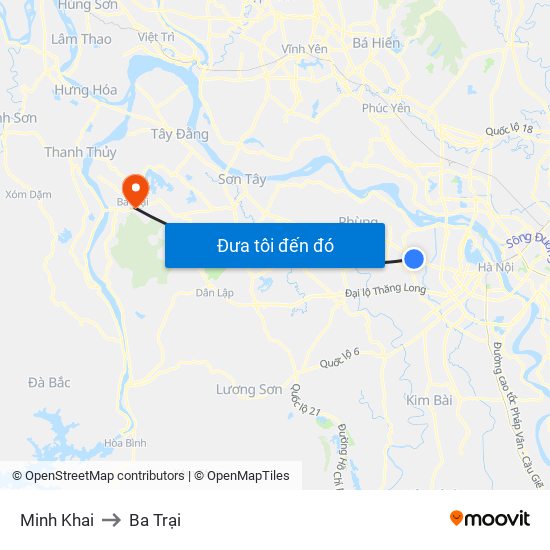 Minh Khai to Ba Trại map