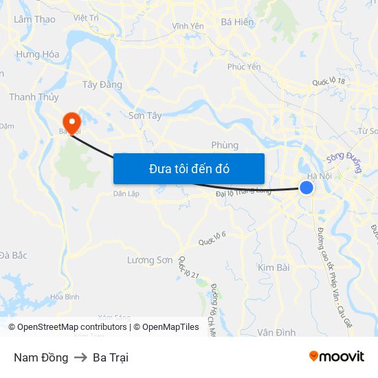 Nam Đồng to Ba Trại map