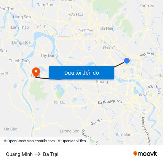 Quang Minh to Ba Trại map