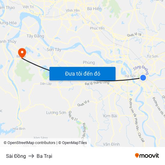 Sài Đồng to Ba Trại map
