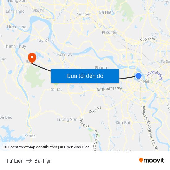 Tứ Liên to Ba Trại map